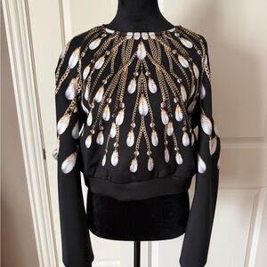 Black Jewel Chain Print Long Sleeve Top